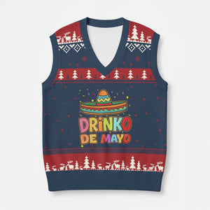 Funny Cinco De Mayo Day Drinking Fiesta Party V-Neck Knit Sweater Vest Drinko De Mayo TS12 Navy Red Print Your Wear