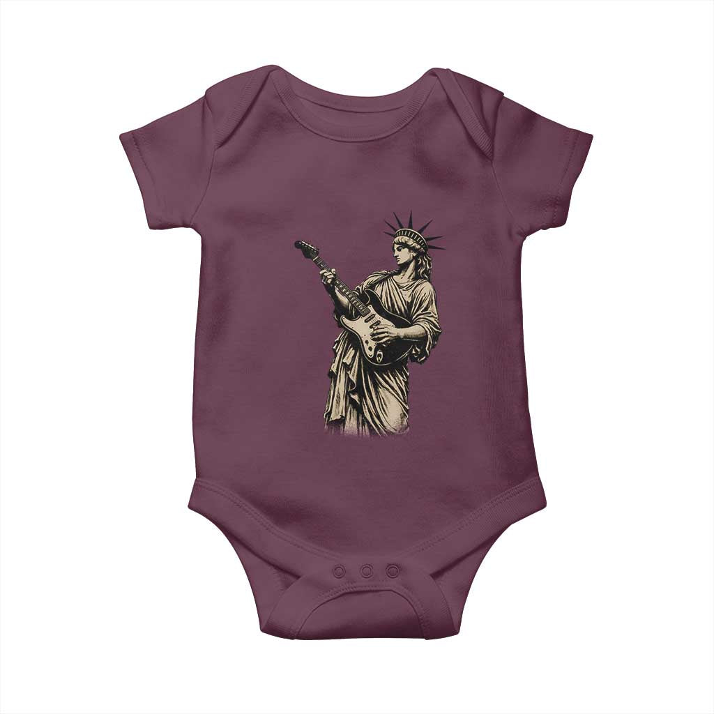 4th Of July Rock N Roll Baby Onesie Funny Statue Of Liberty Playing Guitar TS12 Maroon Print Your Wear