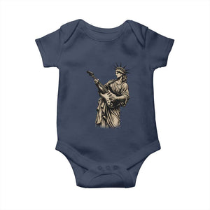 4th Of July Rock N Roll Baby Onesie Funny Statue Of Liberty Playing Guitar TS12 Navy Print Your Wear