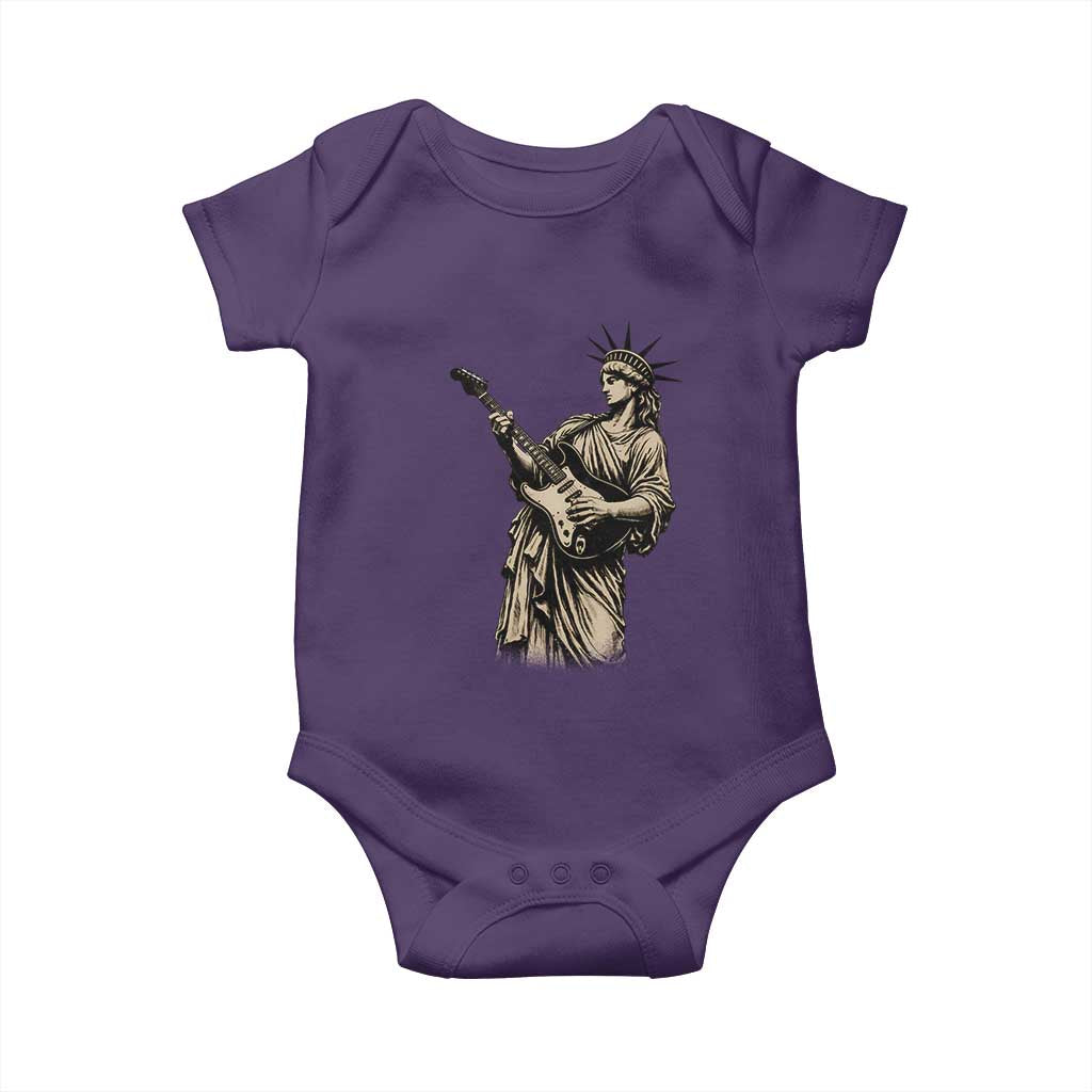 4th Of July Rock N Roll Baby Onesie Funny Statue Of Liberty Playing Guitar TS12 Purple Print Your Wear