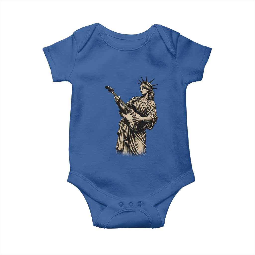 4th Of July Rock N Roll Baby Onesie Funny Statue Of Liberty Playing Guitar TS12 Royal Blue Print Your Wear