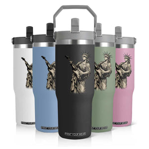 4th Of July Rock N Roll Flip Straw Tumbler Funny Statue Of Liberty Playing Guitar TS12 Print Your Wear