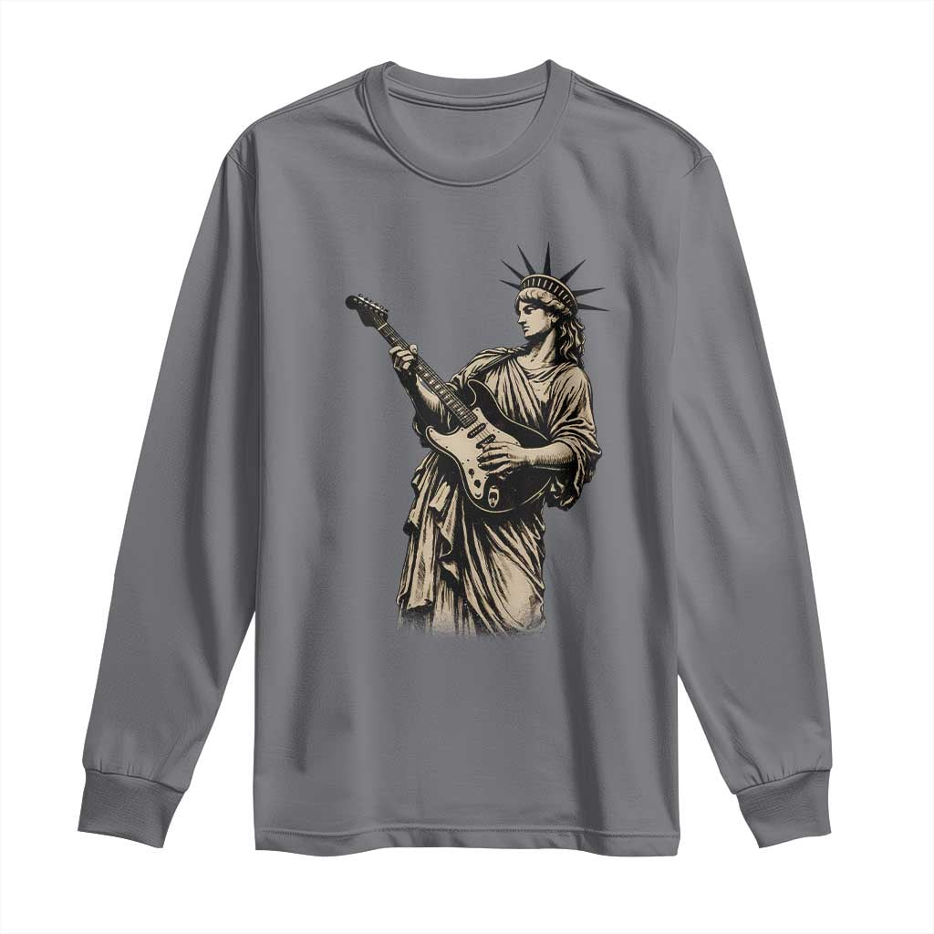 4th Of July Rock N Roll Long Sleeve Shirt Funny Statue Of Liberty Playing Guitar TS12 Charcoal Print Your Wear