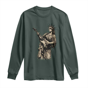 4th Of July Rock N Roll Long Sleeve Shirt Funny Statue Of Liberty Playing Guitar TS12 Dark Forest Green Print Your Wear