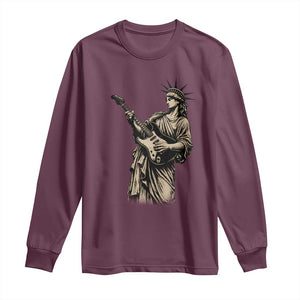 4th Of July Rock N Roll Long Sleeve Shirt Funny Statue Of Liberty Playing Guitar TS12 Maroon Print Your Wear