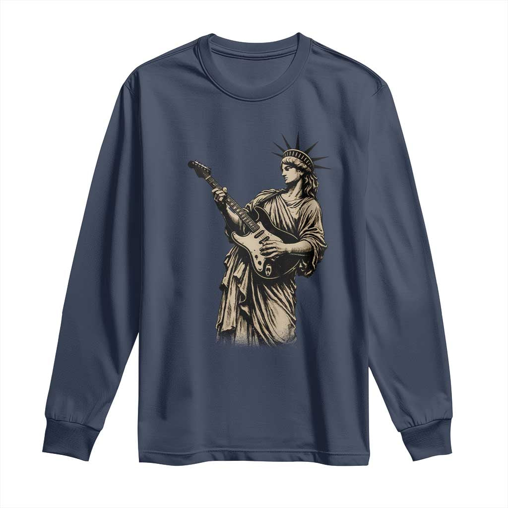 4th Of July Rock N Roll Long Sleeve Shirt Funny Statue Of Liberty Playing Guitar TS12 Navy Print Your Wear