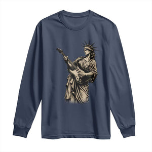 4th Of July Rock N Roll Long Sleeve Shirt Funny Statue Of Liberty Playing Guitar TS12 Navy Print Your Wear