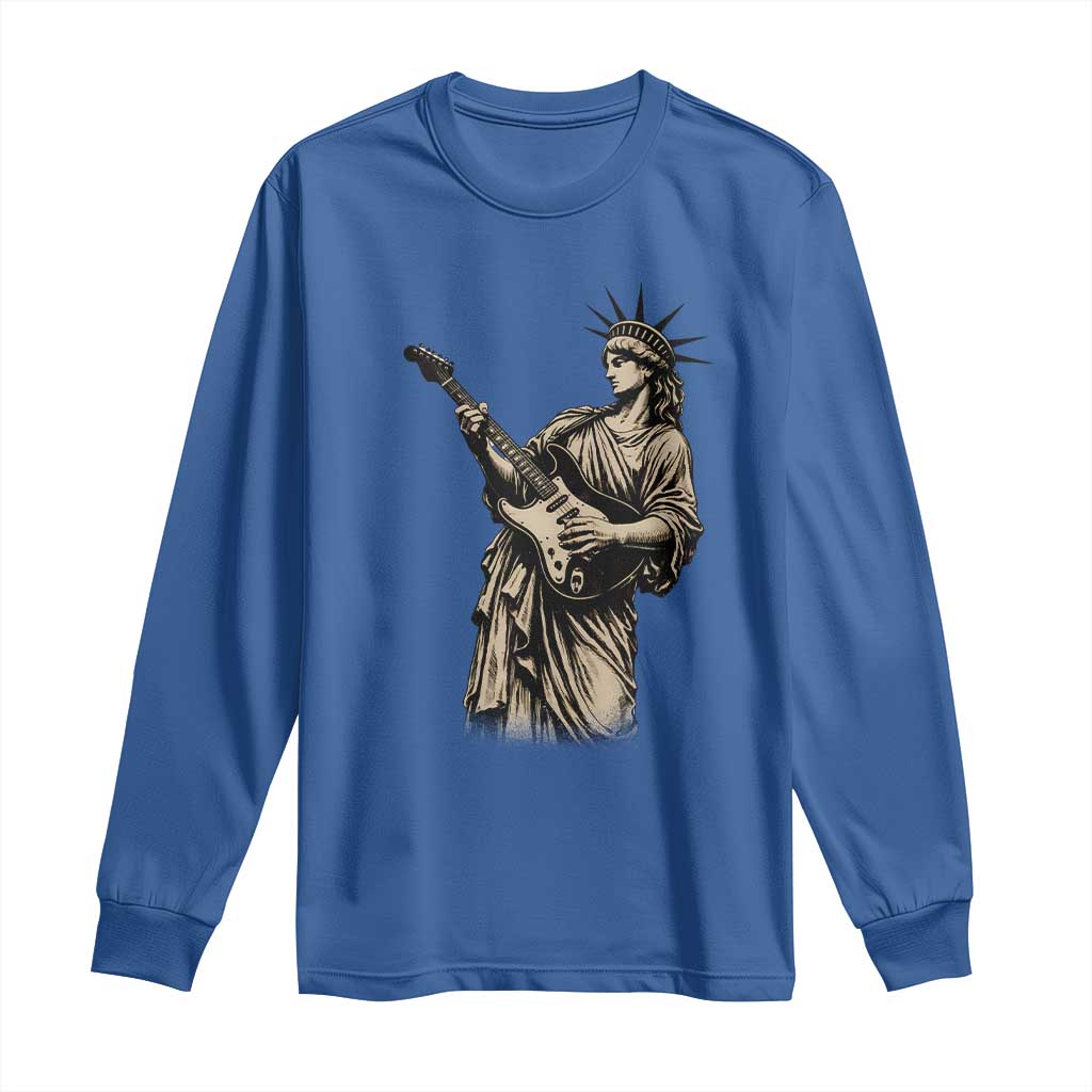 4th Of July Rock N Roll Long Sleeve Shirt Funny Statue Of Liberty Playing Guitar TS12 Royal Blue Print Your Wear
