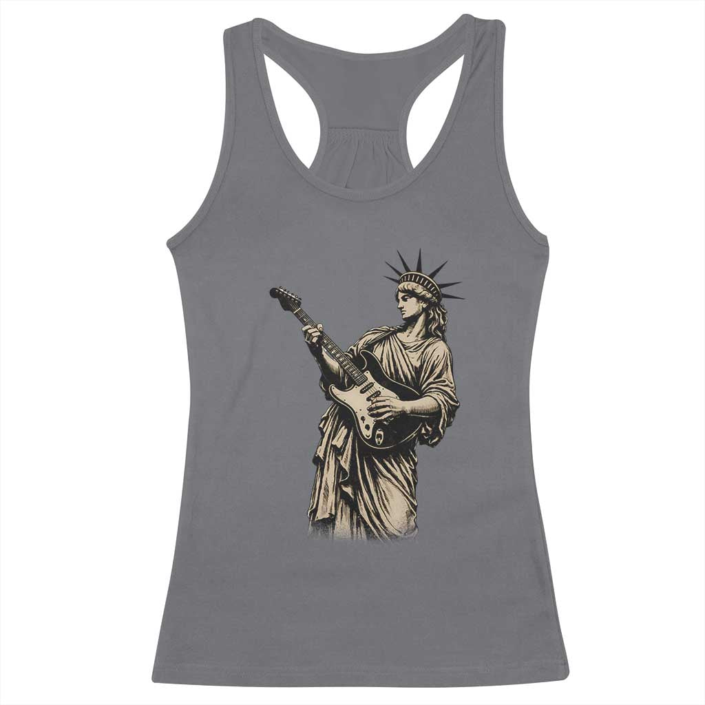 4th Of July Rock N Roll Racerback Tank Top Funny Statue Of Liberty Playing Guitar TS12 Charcoal Print Your Wear