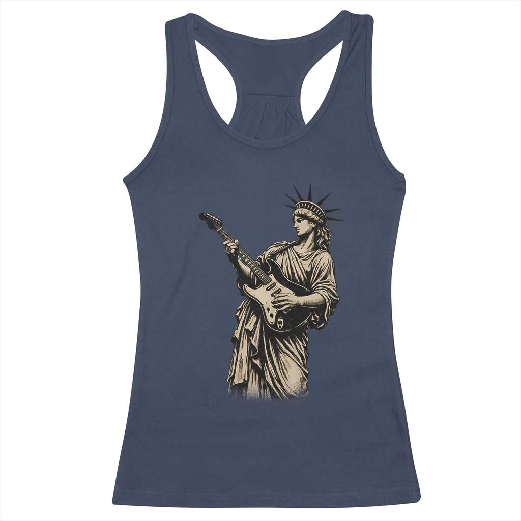 4th Of July Rock N Roll Racerback Tank Top Funny Statue Of Liberty Playing Guitar TS12 Navy Print Your Wear