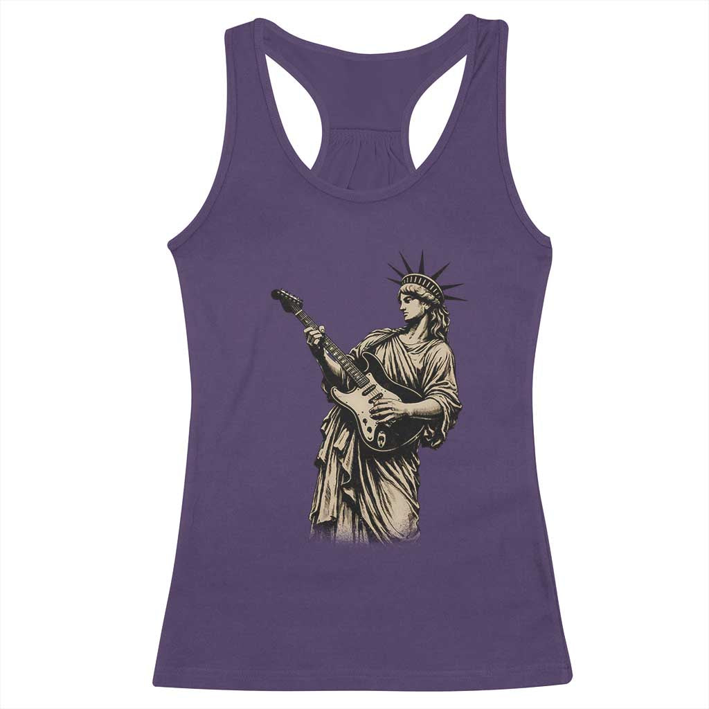 4th Of July Rock N Roll Racerback Tank Top Funny Statue Of Liberty Playing Guitar TS12 Purple Print Your Wear