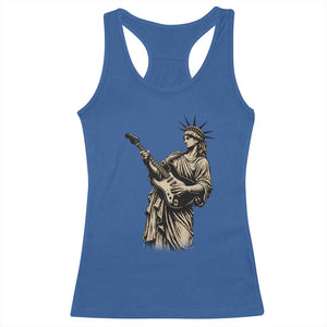4th Of July Rock N Roll Racerback Tank Top Funny Statue Of Liberty Playing Guitar TS12 Royal Blue Print Your Wear