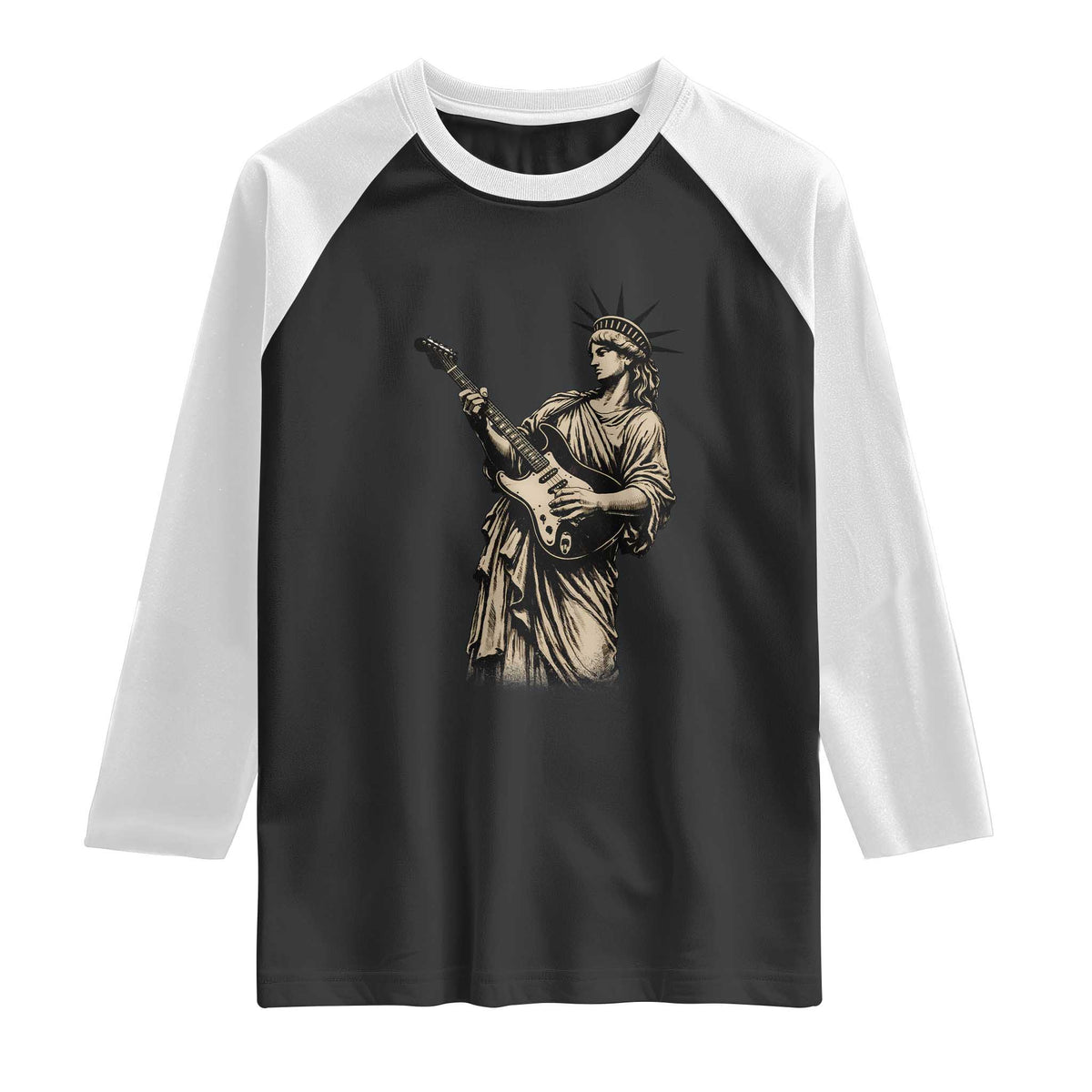 4th Of July Rock N Roll Raglan Shirt Funny Statue Of Liberty Playing Guitar TS12 Black White Print Your Wear