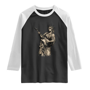 4th Of July Rock N Roll Raglan Shirt Funny Statue Of Liberty Playing Guitar TS12 Black White Print Your Wear