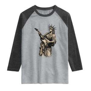 4th Of July Rock N Roll Raglan Shirt Funny Statue Of Liberty Playing Guitar TS12 Heather Gray Heather Charcoal Print Your Wear