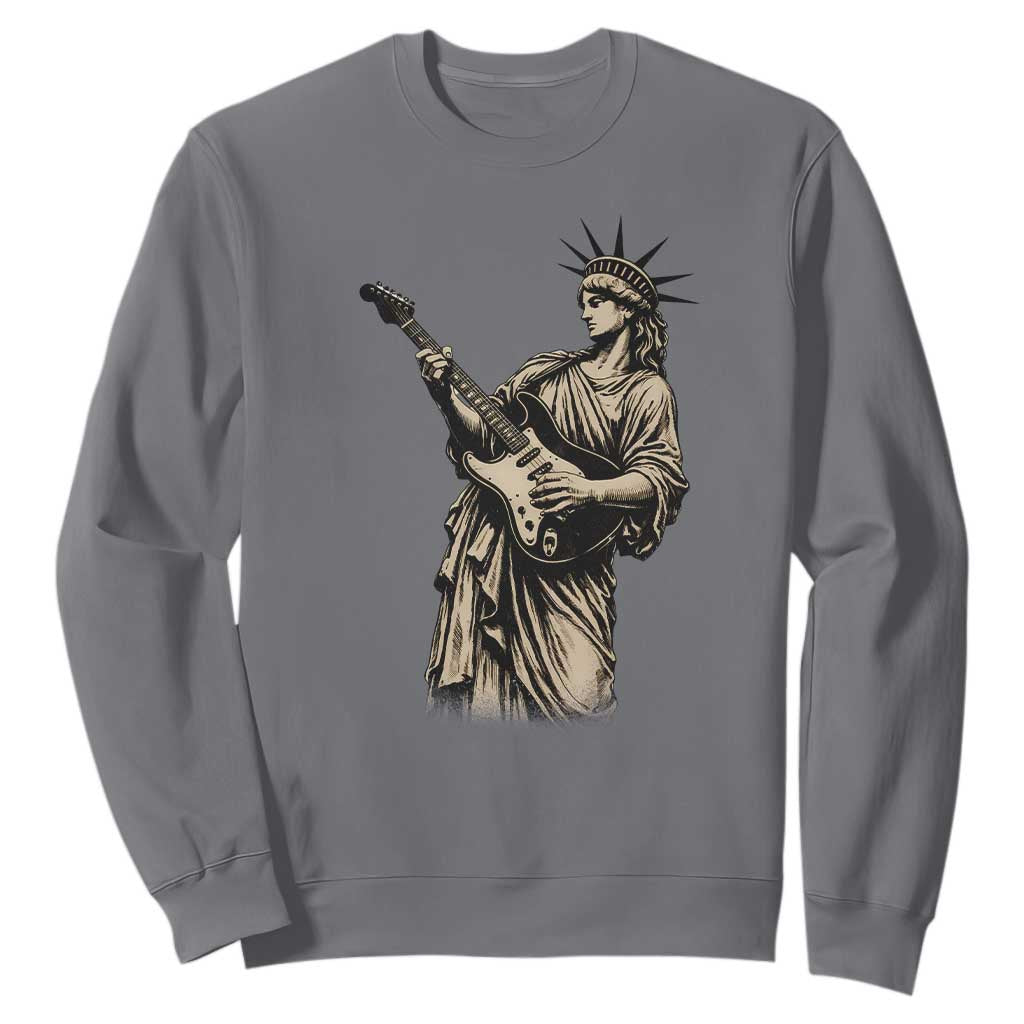 4th Of July Rock N Roll Sweatshirt Funny Statue Of Liberty Playing Guitar TS12 Charcoal Print Your Wear