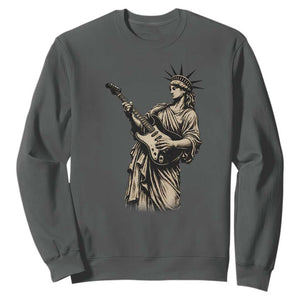 4th Of July Rock N Roll Sweatshirt Funny Statue Of Liberty Playing Guitar TS12 Dark Heather Print Your Wear