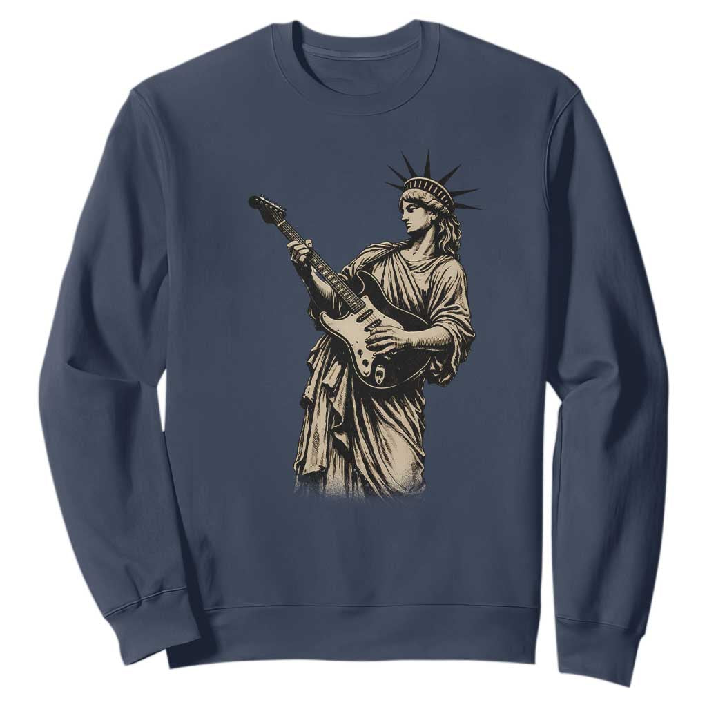 4th Of July Rock N Roll Sweatshirt Funny Statue Of Liberty Playing Guitar TS12 Navy Print Your Wear