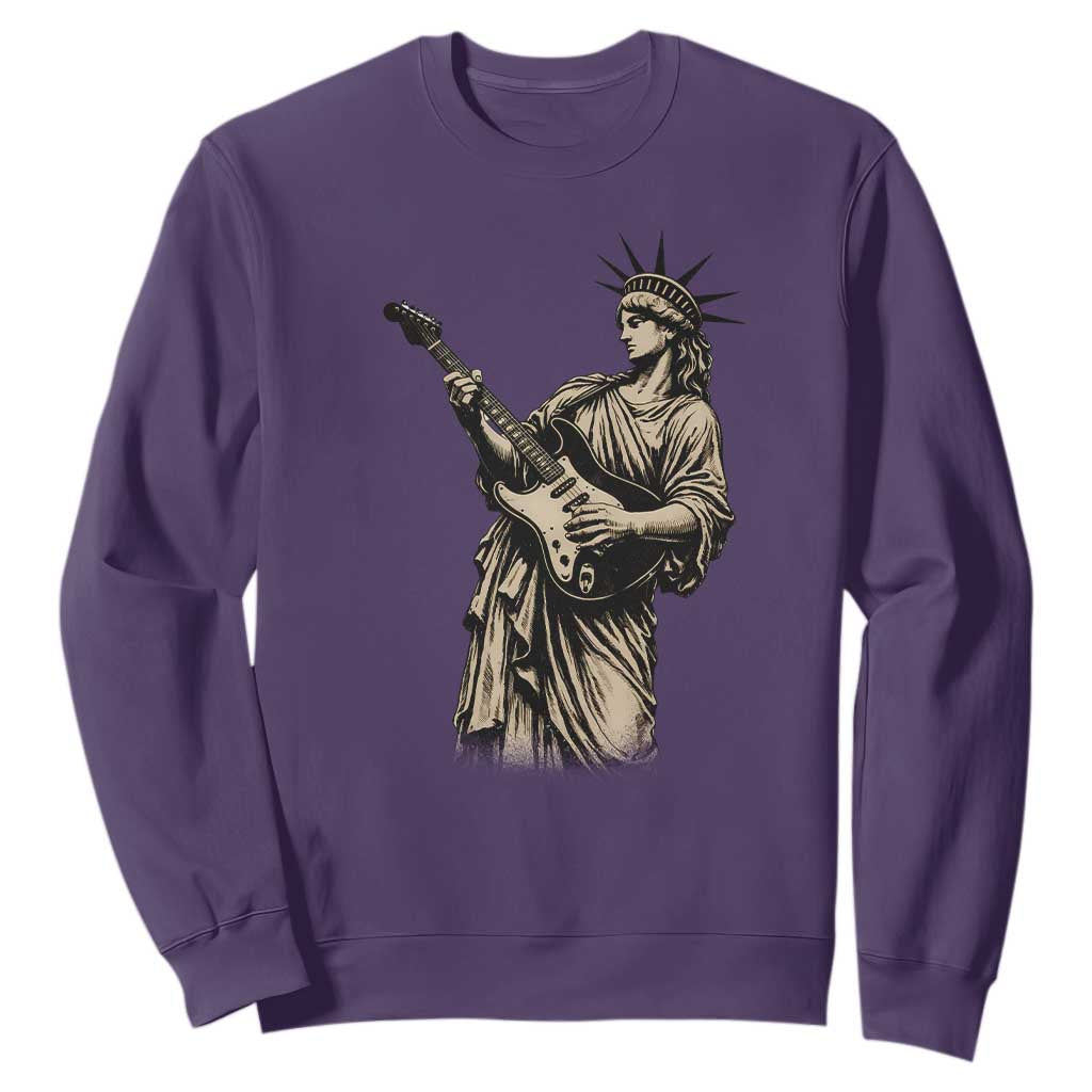 4th Of July Rock N Roll Sweatshirt Funny Statue Of Liberty Playing Guitar TS12 Purple Print Your Wear