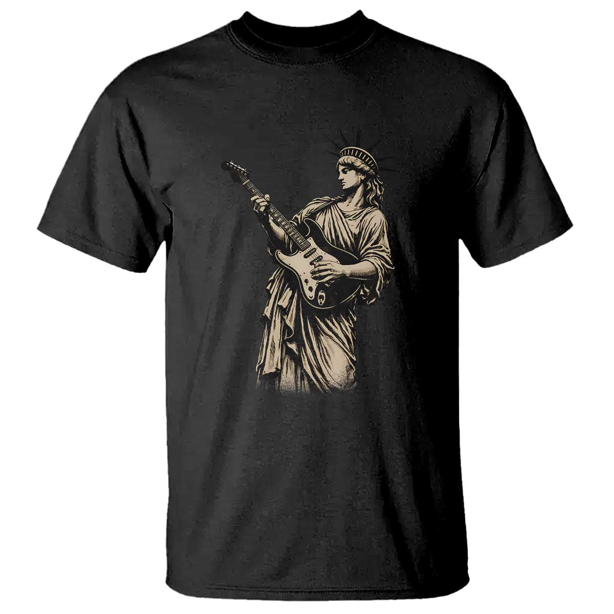 4th Of July Rock N Roll T Shirt Funny Statue Of Liberty Playing Guitar TS12 Black Print Your Wear