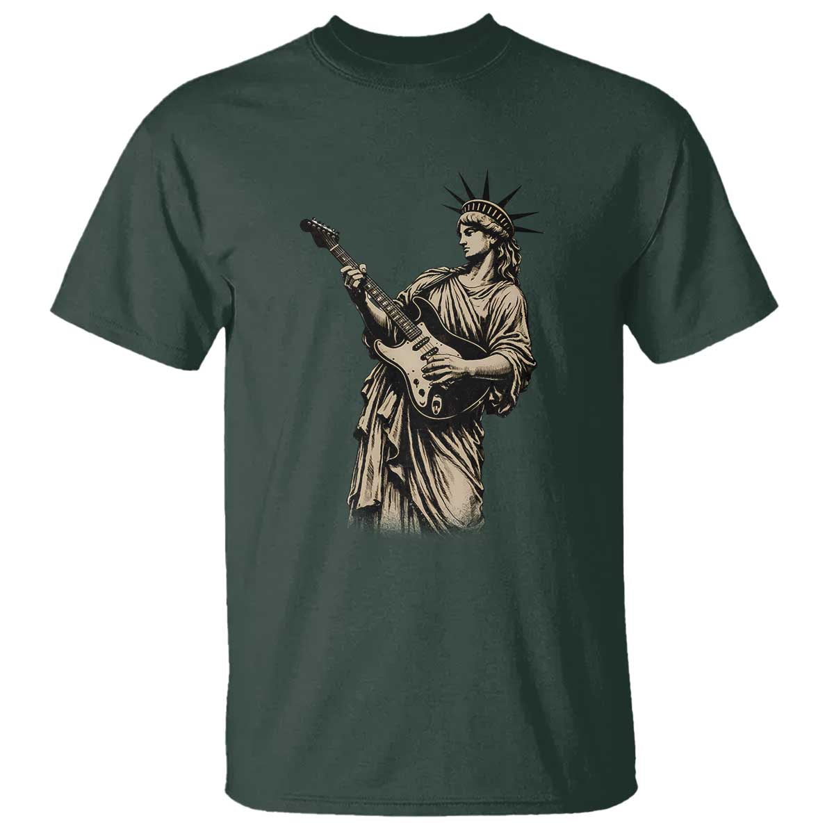 4th Of July Rock N Roll T Shirt Funny Statue Of Liberty Playing Guitar TS12 Dark Forest Green Print Your Wear