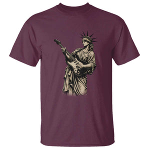 4th Of July Rock N Roll T Shirt Funny Statue Of Liberty Playing Guitar TS12 Maroon Print Your Wear
