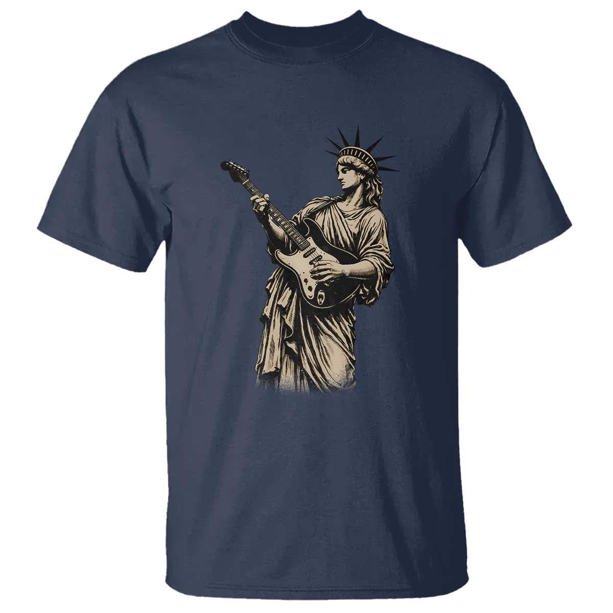 4th Of July Rock N Roll T Shirt Funny Statue Of Liberty Playing Guitar TS12 Navy Print Your Wear