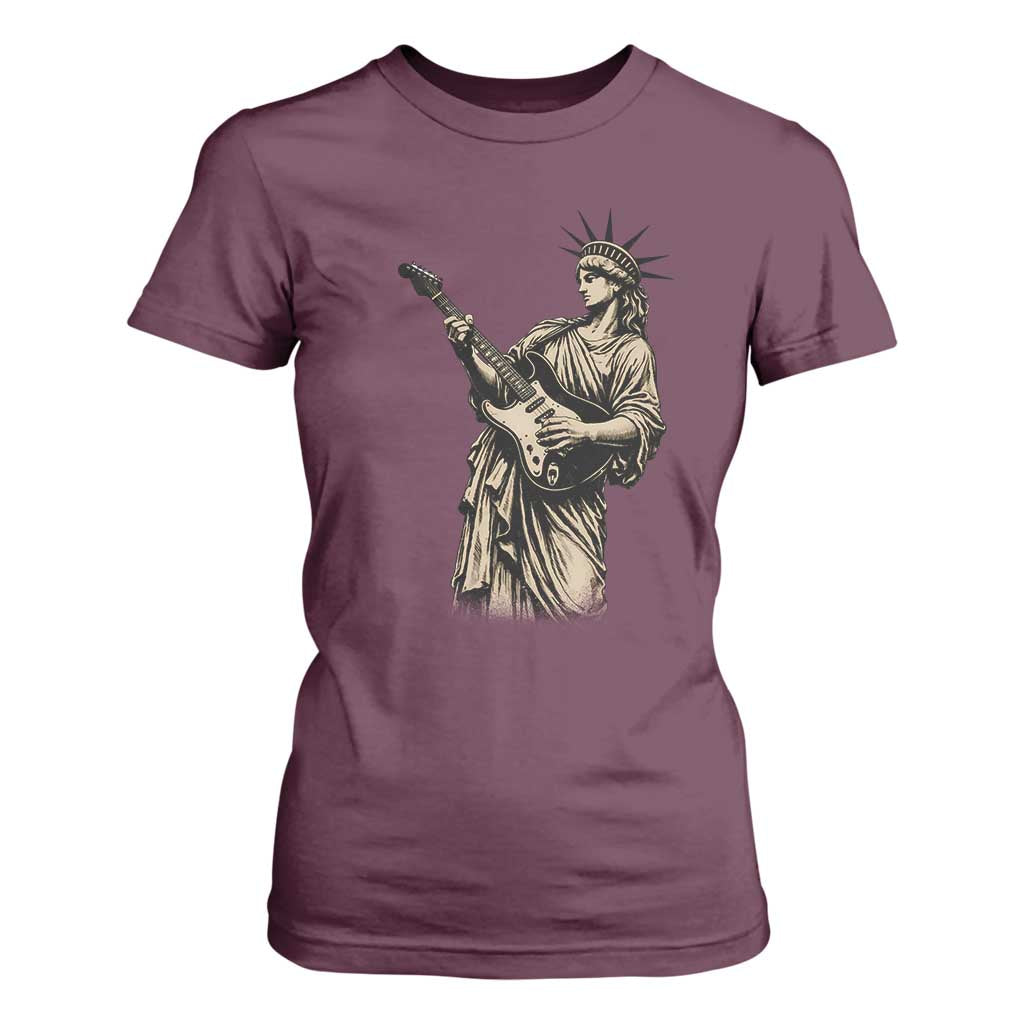 4th Of July Rock N Roll T Shirt For Women Funny Statue Of Liberty Playing Guitar TS12 Maroon Print Your Wear