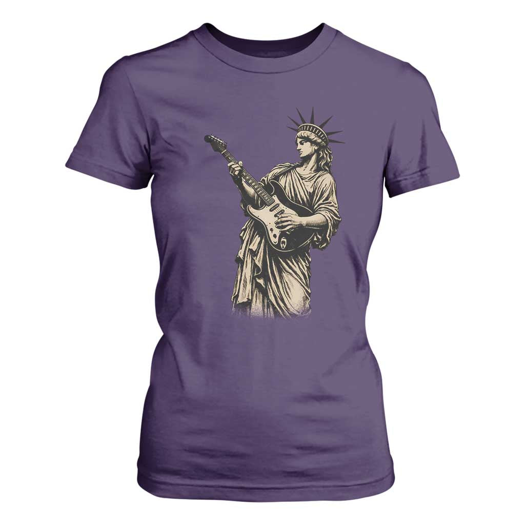 4th Of July Rock N Roll T Shirt For Women Funny Statue Of Liberty Playing Guitar TS12 Purple Print Your Wear