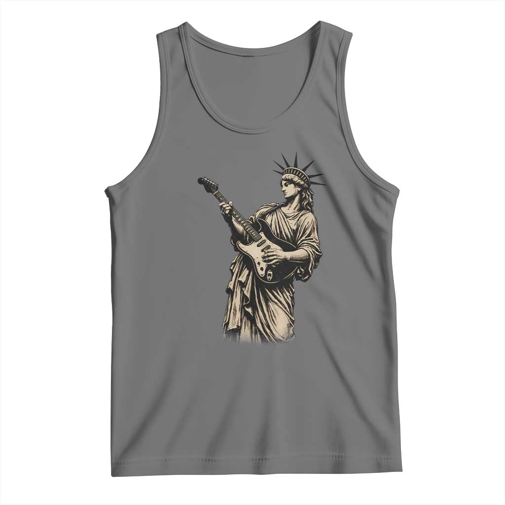 4th Of July Rock N Roll Tank Top Funny Statue Of Liberty Playing Guitar TS12 Black Heather Print Your Wear