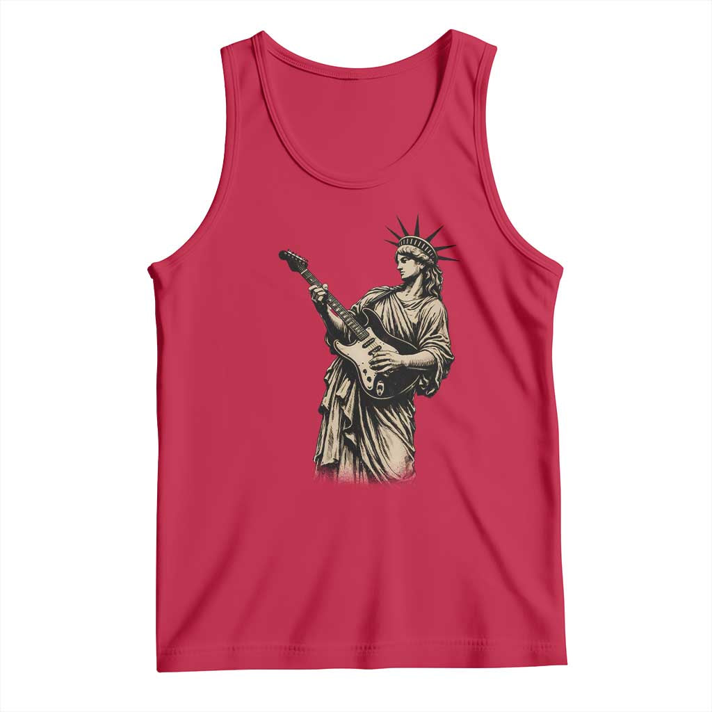 4th Of July Rock N Roll Tank Top Funny Statue Of Liberty Playing Guitar TS12 Red Print Your Wear