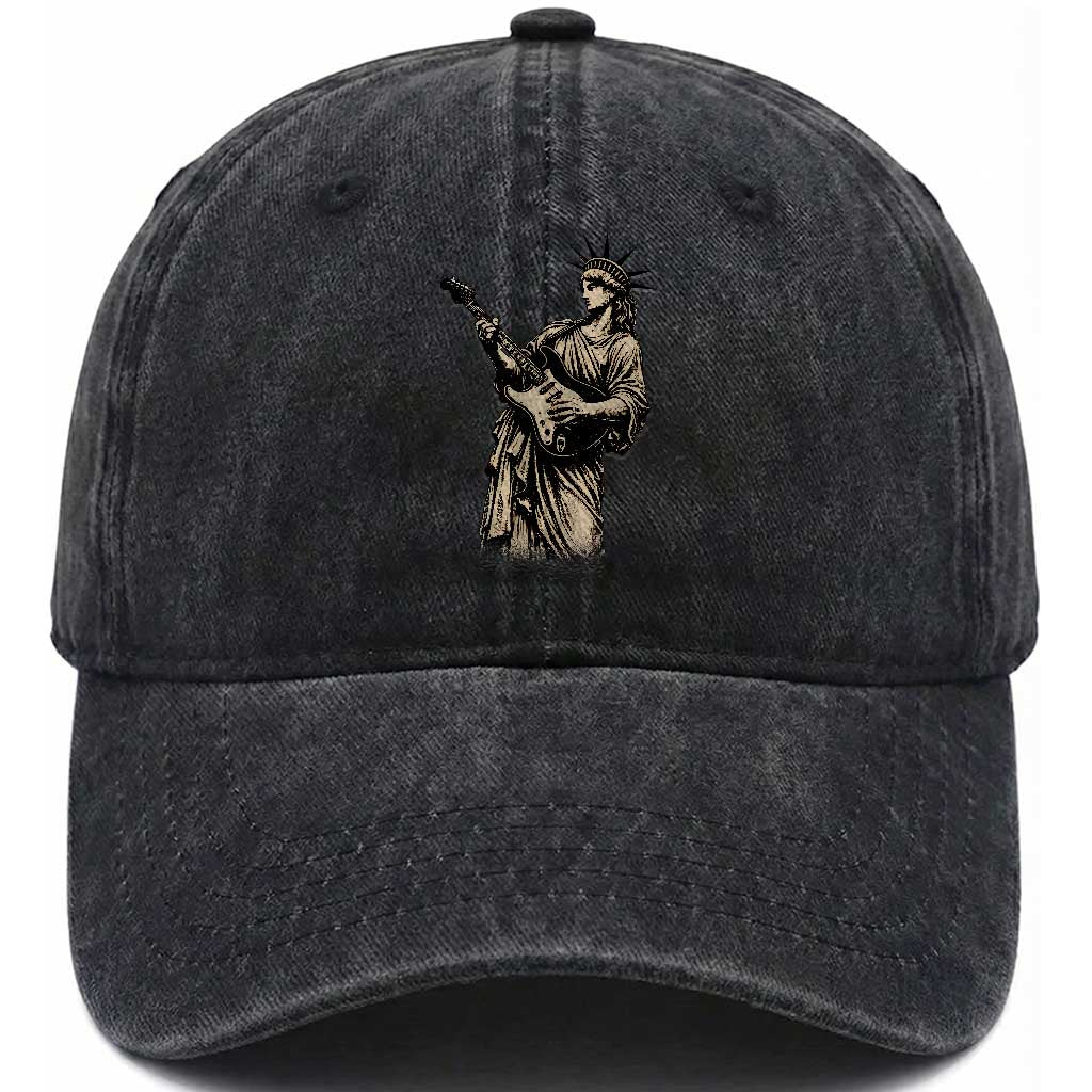 4th Of July Rock N Roll Washed Cotton Baseball Cap Funny Statue Of Liberty Playing Guitar TS12 Print Your Wear