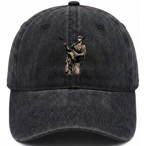 4th Of July Rock N Roll Washed Cotton Baseball Cap Funny Statue Of Liberty Playing Guitar TS12 Print Your Wear