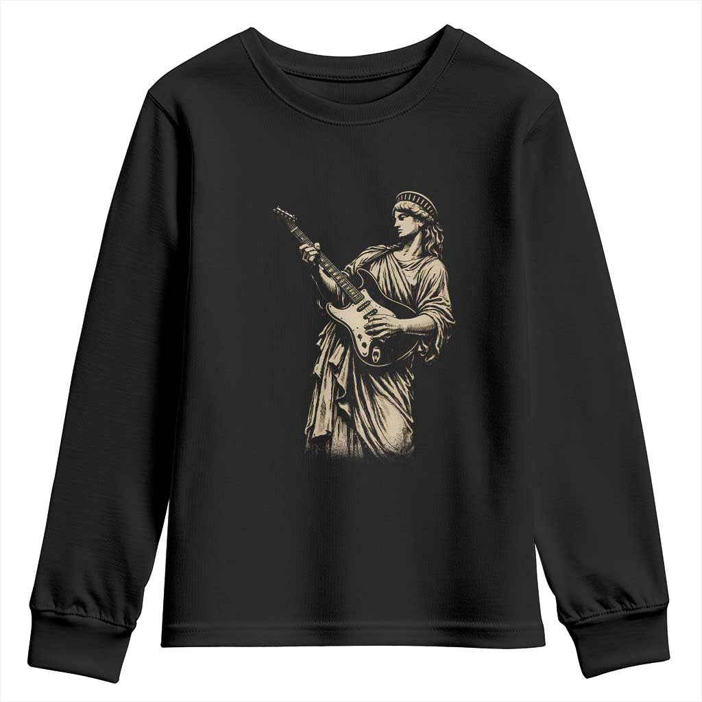 4th Of July Rock N Roll Youth Sweatshirt Funny Statue Of Liberty Playing Guitar TS12 Black Print Your Wear
