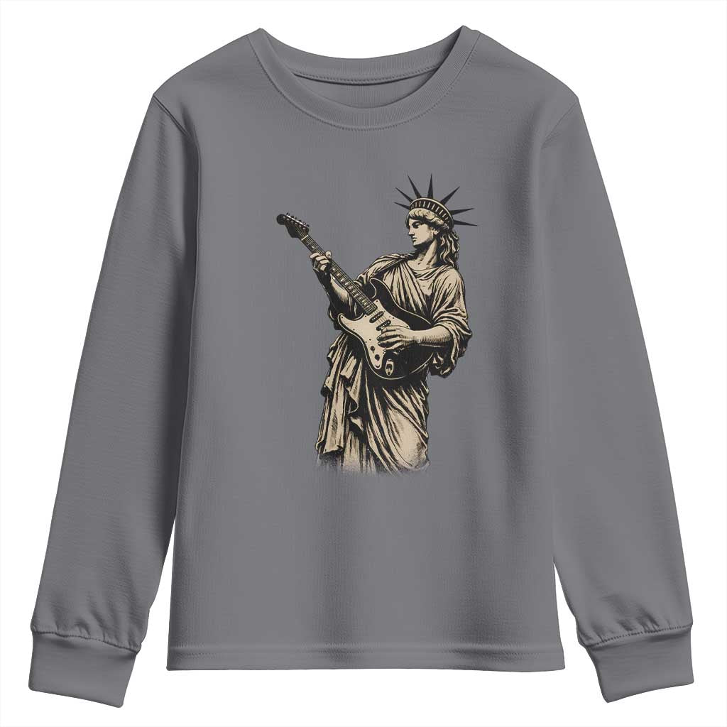 4th Of July Rock N Roll Youth Sweatshirt Funny Statue Of Liberty Playing Guitar TS12 Charcoal Print Your Wear