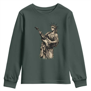 4th Of July Rock N Roll Youth Sweatshirt Funny Statue Of Liberty Playing Guitar TS12 Dark Forest Green Print Your Wear