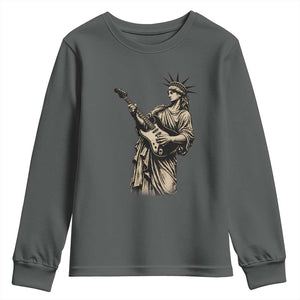 4th Of July Rock N Roll Youth Sweatshirt Funny Statue Of Liberty Playing Guitar TS12 Dark Heather Print Your Wear