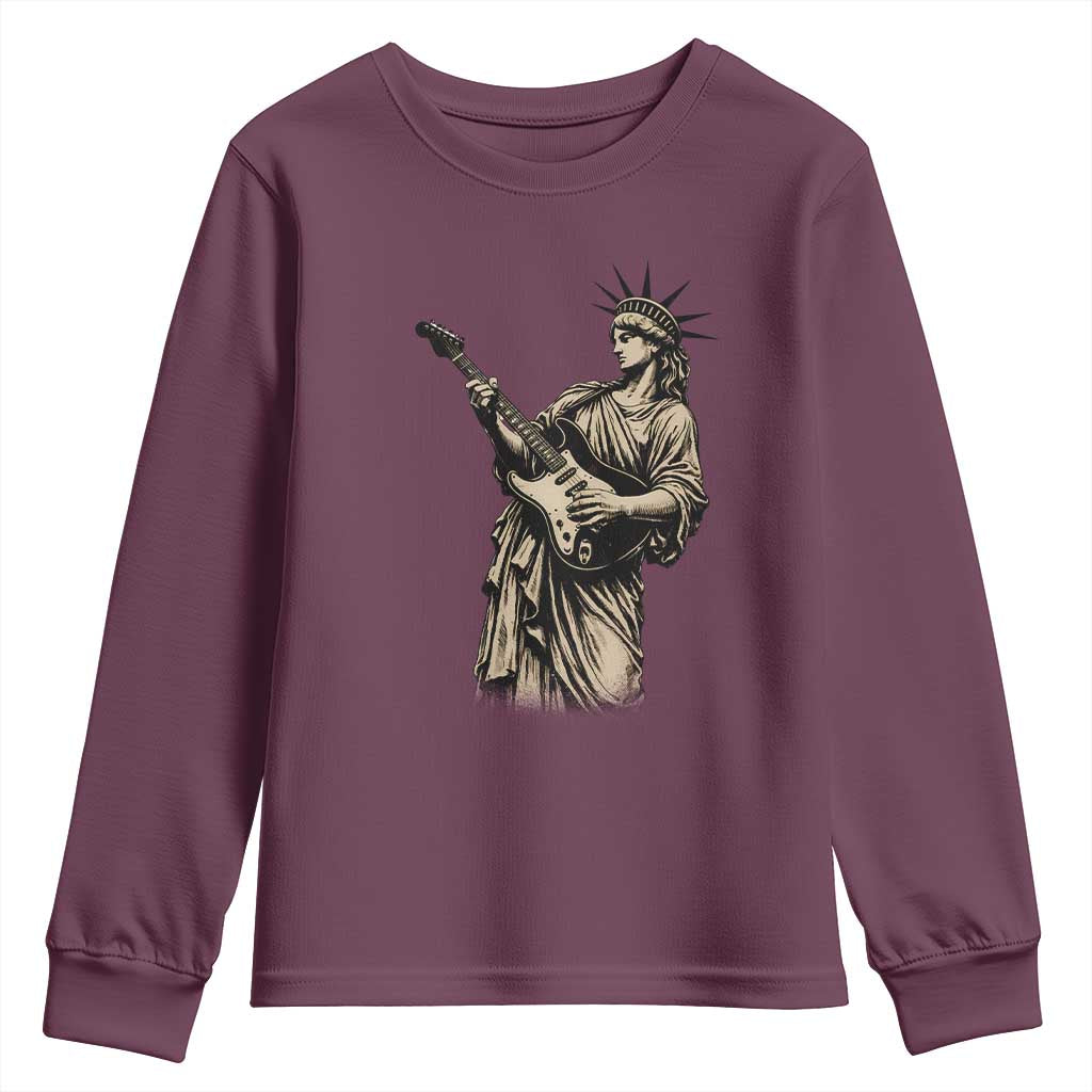 4th Of July Rock N Roll Youth Sweatshirt Funny Statue Of Liberty Playing Guitar TS12 Maroon Print Your Wear
