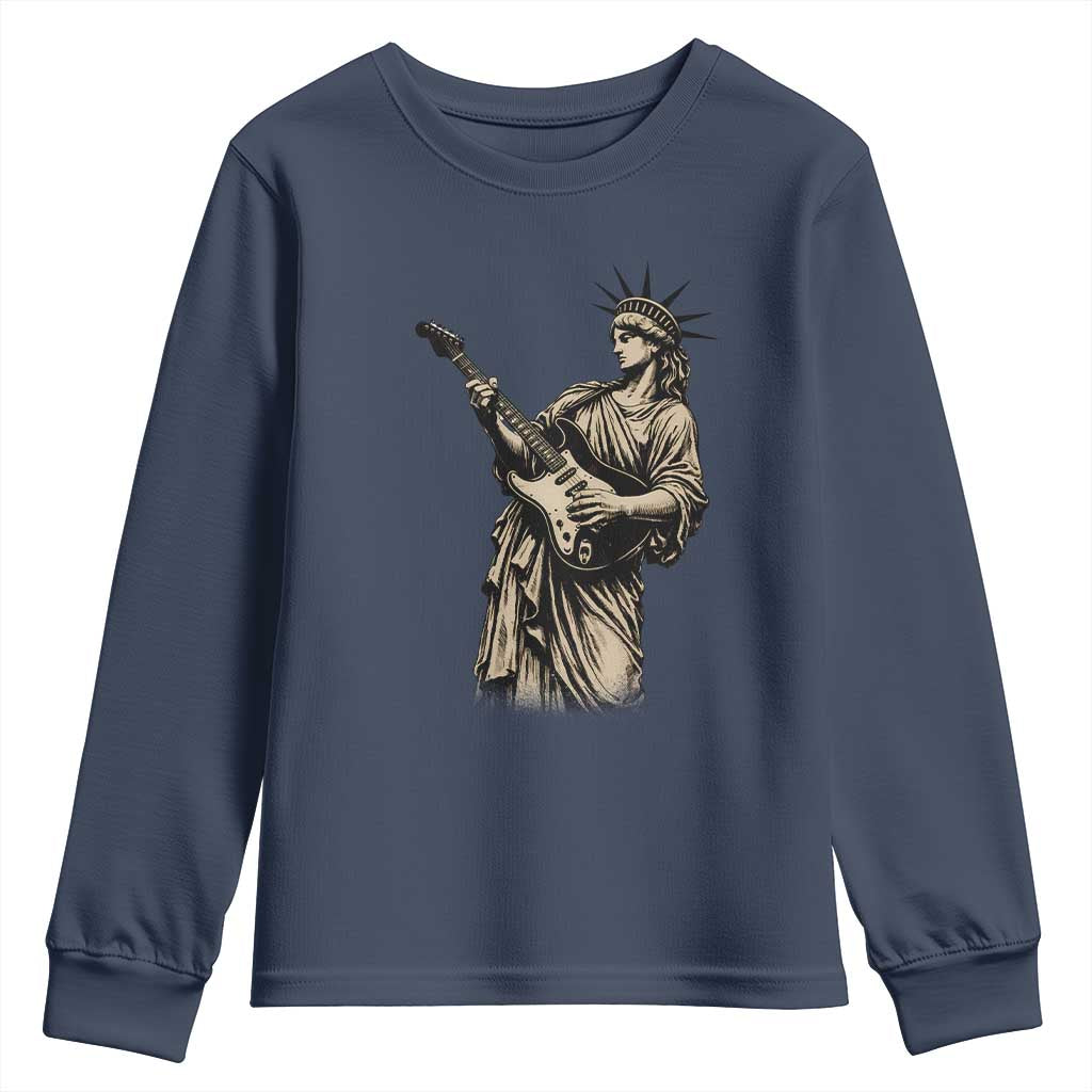 4th Of July Rock N Roll Youth Sweatshirt Funny Statue Of Liberty Playing Guitar TS12 Navy Print Your Wear