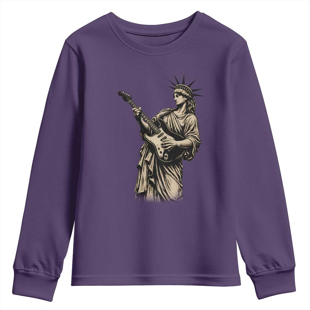 4th Of July Rock N Roll Youth Sweatshirt Funny Statue Of Liberty Playing Guitar TS12 Purple Print Your Wear