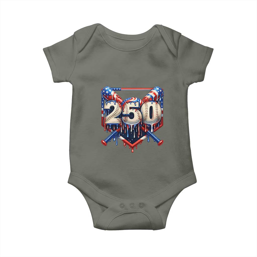 Patriotic Baseball Drip Baby Onesie USA 250th Anniversary Gift TS12 Military Green Print Your Wear