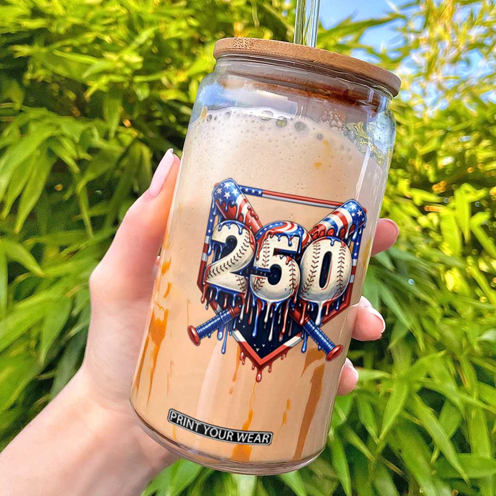 Patriotic Baseball Drip Glass Can USA 250th Anniversary Gift TS12 White Print Your Wear
