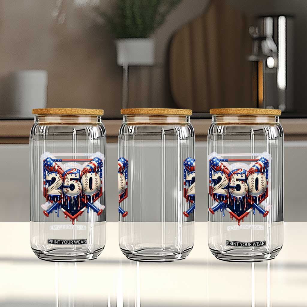 Patriotic Baseball Drip Glass Can USA 250th Anniversary Gift TS12 Print Your Wear
