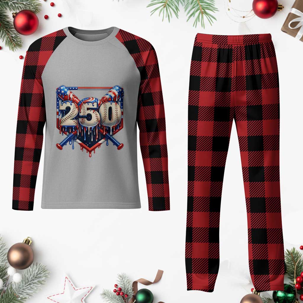 Patriotic Baseball Drip Plaid Pajama Set USA 250th Anniversary Gift TS12 Buffalo Plaid Print Your Wear