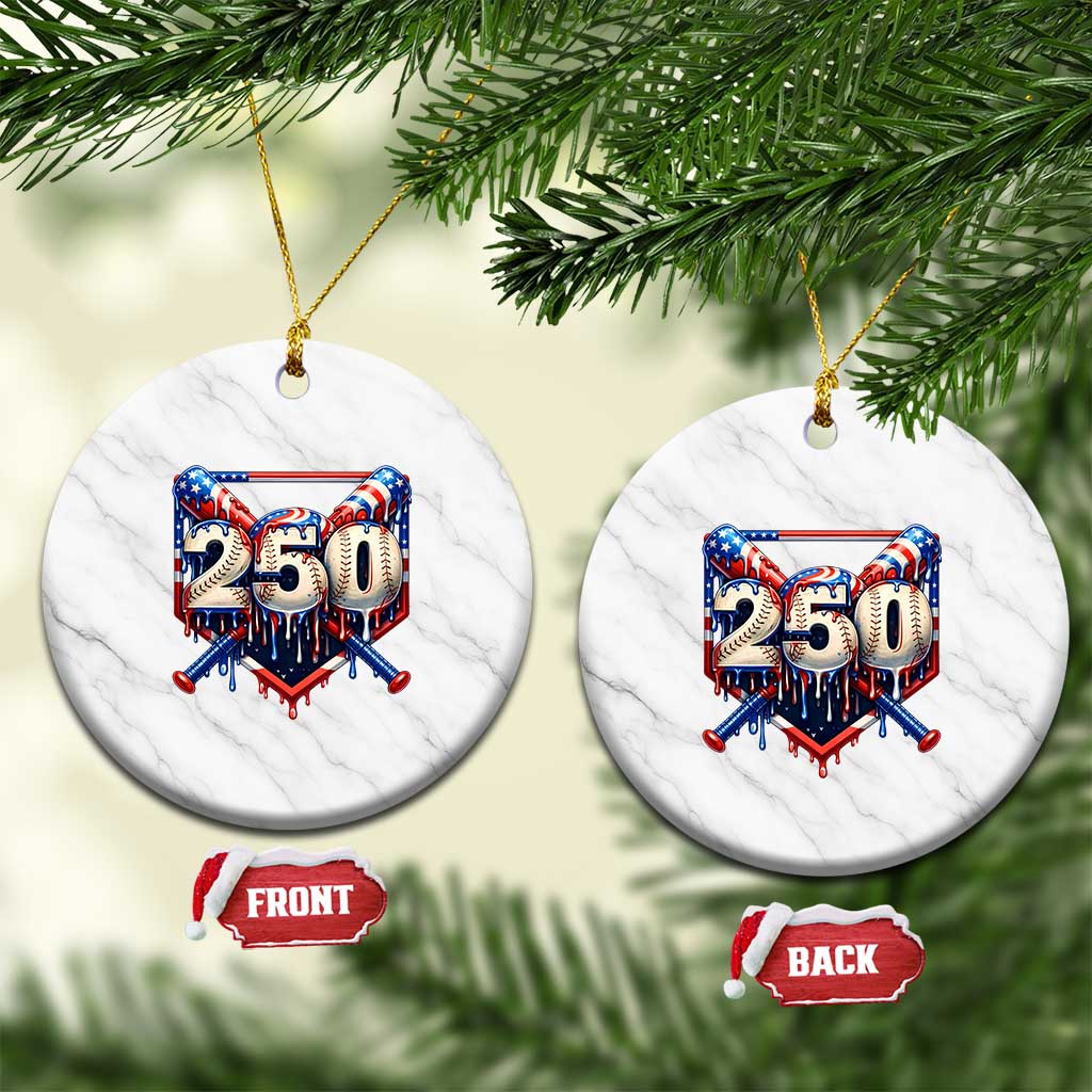Patriotic Baseball Drip Ceramic Ornament USA 250th Anniversary Gift TS12 1pc White Marble Print Your Wear