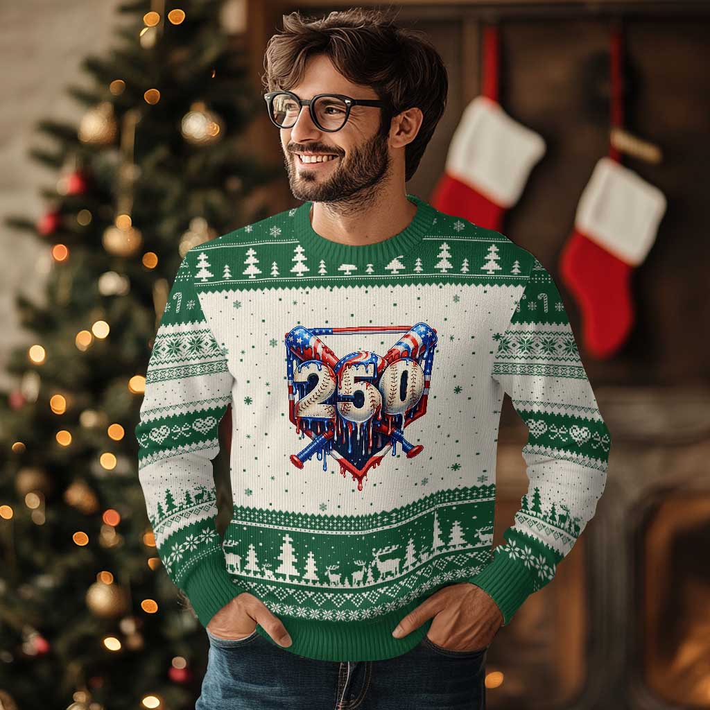 Patriotic Baseball Drip Ugly Christmas Sweater USA 250th Anniversary Gift TS12 Beige Green Print Your Wear