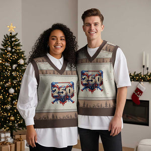 Patriotic Baseball Drip V-Neck Knit Sweater Vest USA 250th Anniversary Gift TS12 Mocha Mousse Print Your Wear