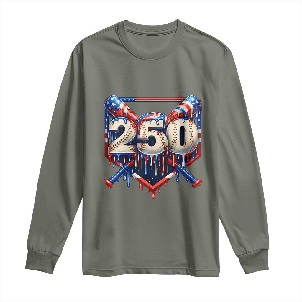 Patriotic Baseball Drip Long Sleeve Shirt USA 250th Anniversary Gift TS12 Military Green Print Your Wear