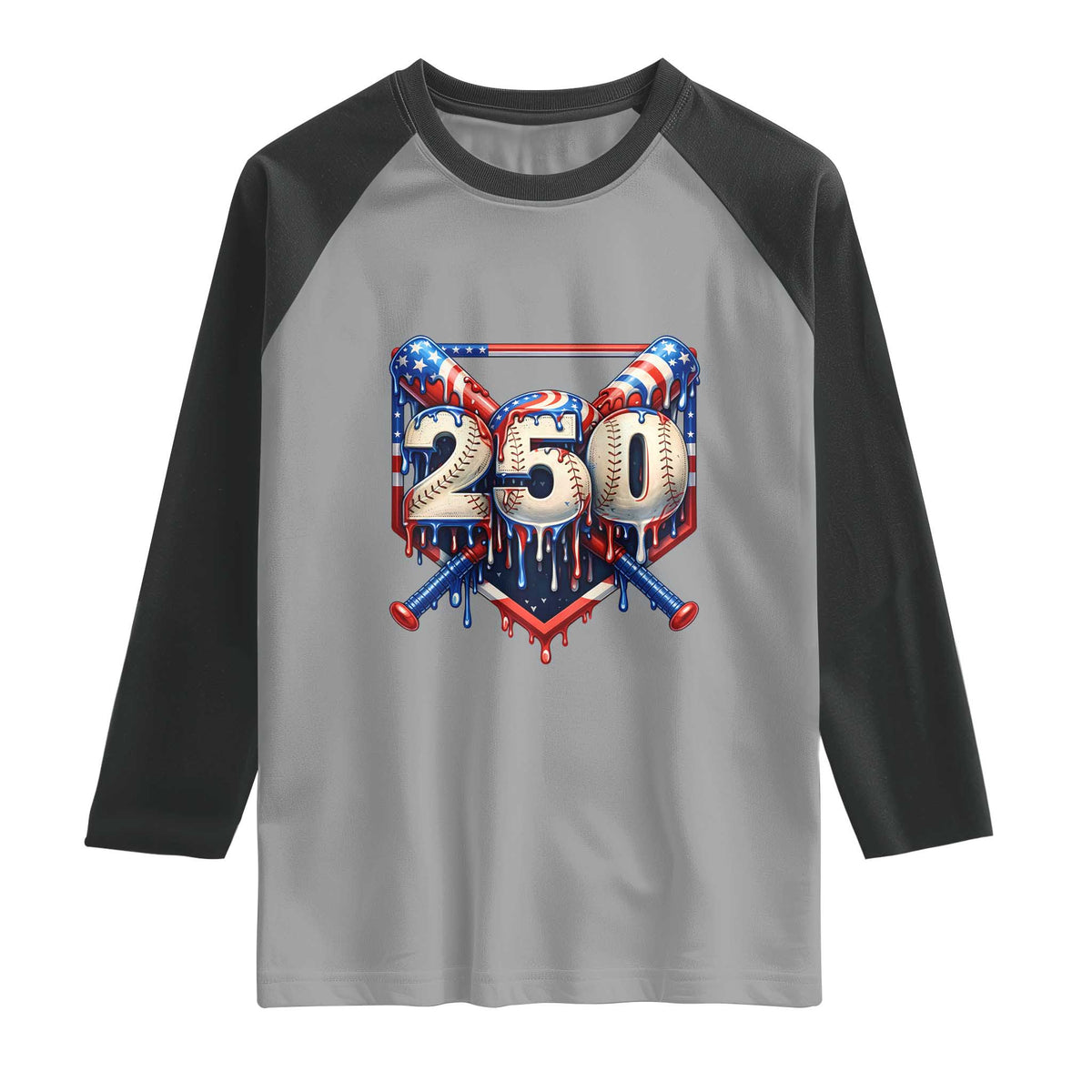 Patriotic Baseball Drip Raglan Shirt USA 250th Anniversary Gift TS12 Sport Gray Black Print Your Wear