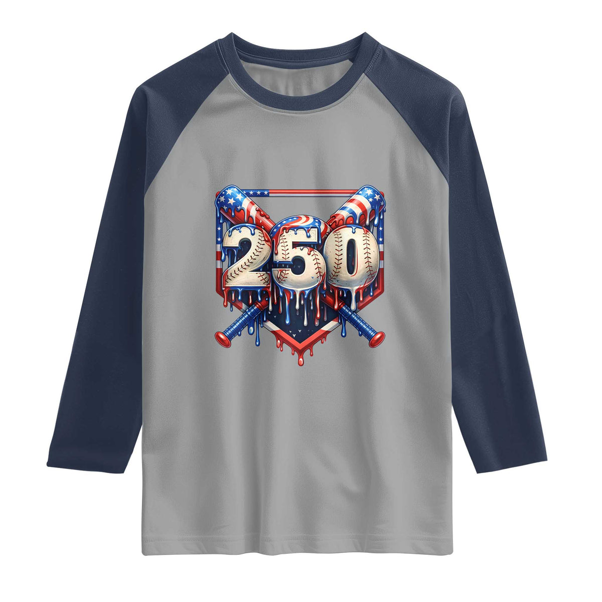 Patriotic Baseball Drip Raglan Shirt USA 250th Anniversary Gift TS12 Sport Gray Navy Print Your Wear